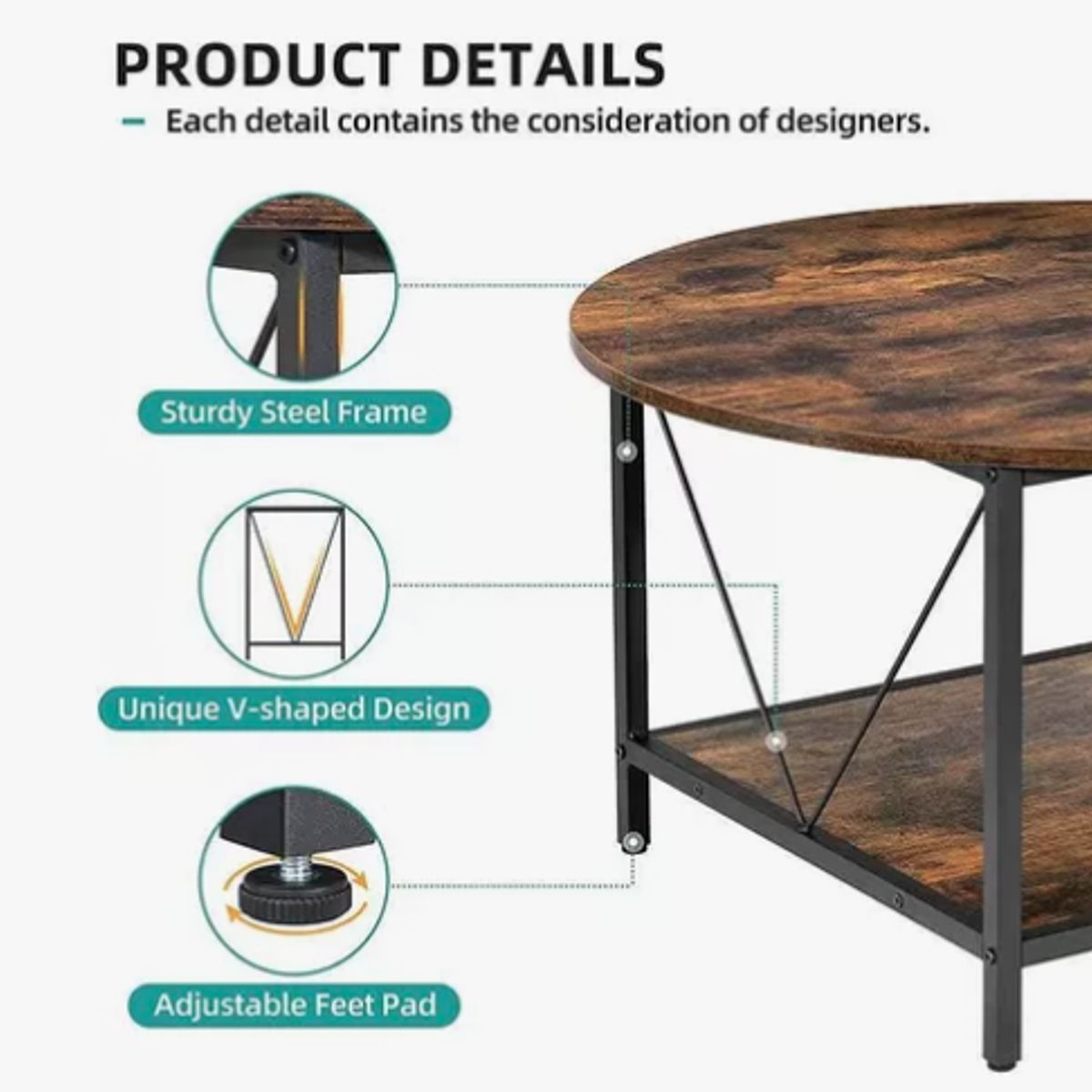 IDEEHOUSE - Mesa De Centro Lateral Living Redonda Doble Niveles
