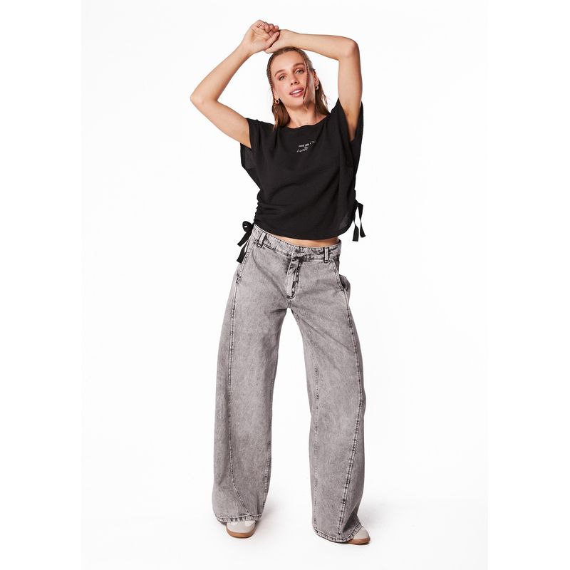 EFESIS - JEANS LEBLON PALAZZO TABLON EN COSTADO - Negro