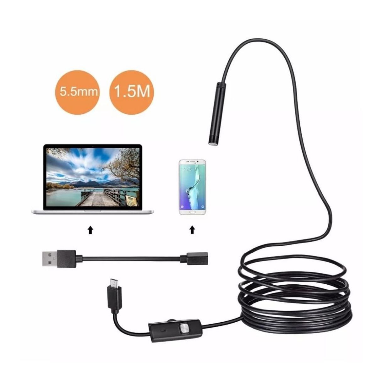 GENERICO - CAMARA ENDOSCOPICA PARA CELULAR ANDROID 5 METROS