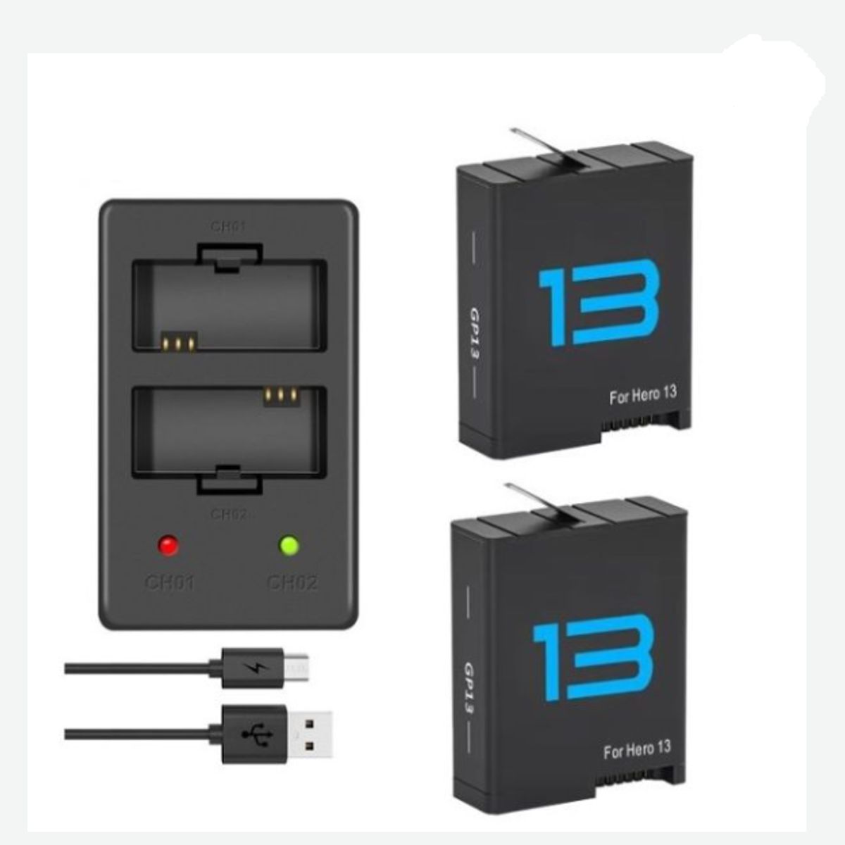 GENERICO - KIT 2 BATERÍAS + CARGADOR DUAL GOPRO 13 ALTERNATIVA