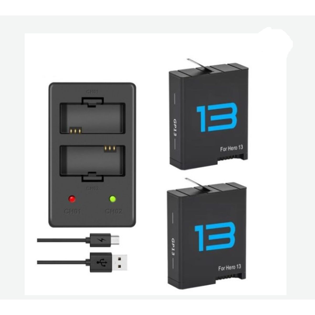 GENERICO - KIT 2 BATERÍAS + CARGADOR DUAL GOPRO 13 ALTERNATIVA