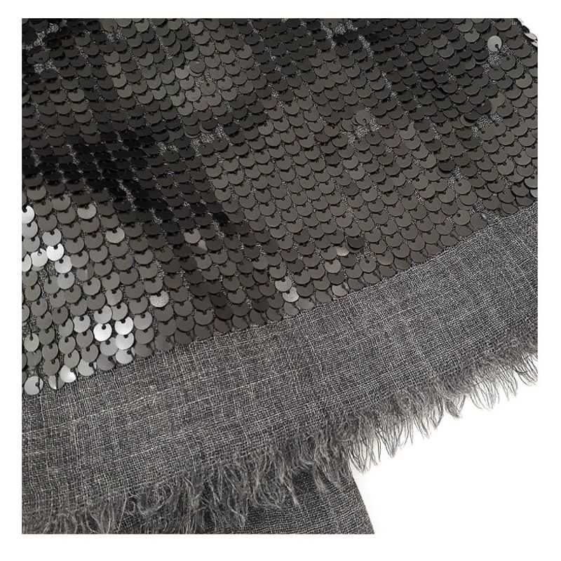 VANE COLLECTION - Pañoleta echarpe gris 90% Lana 10% Seda bordada con lentejuelas