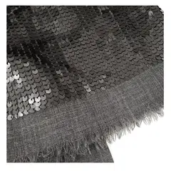 VANE COLLECTION - Pañoleta echarpe gris 90% Lana 10% Seda bordada con lentejuelas
