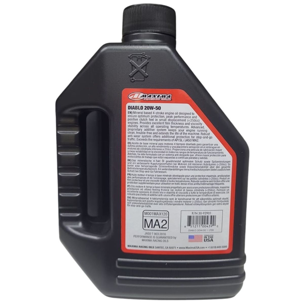 GENERICO - Aceite De Moto 20w 50 Mineral Maxima Diablo 4t 1l Original