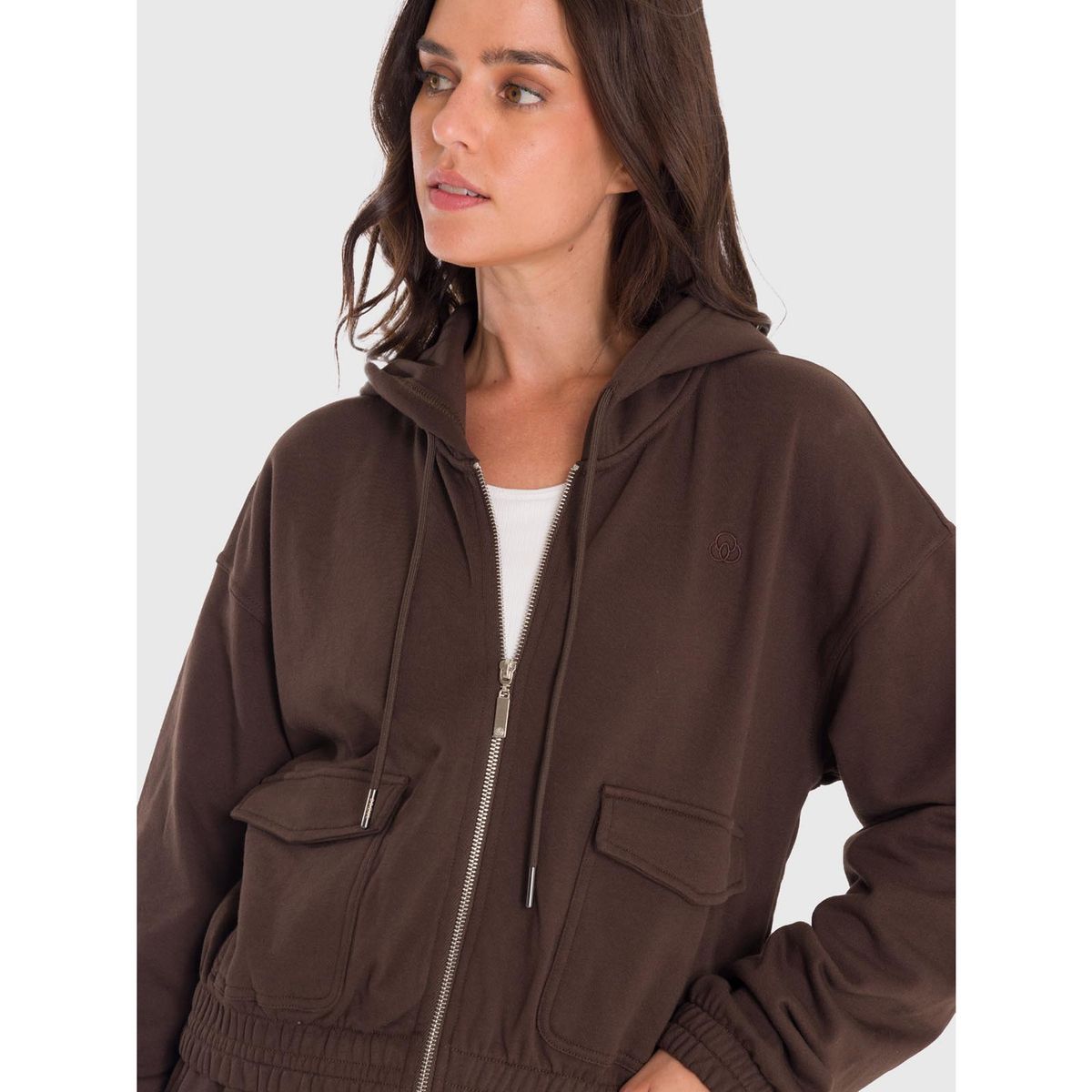 BSOUL - Polerón Mujer Hoodie Zip Cargo Café BSOUL