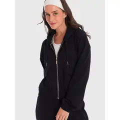 BSOUL - Polerón Mujer Hoodie Zip Cargo Negro