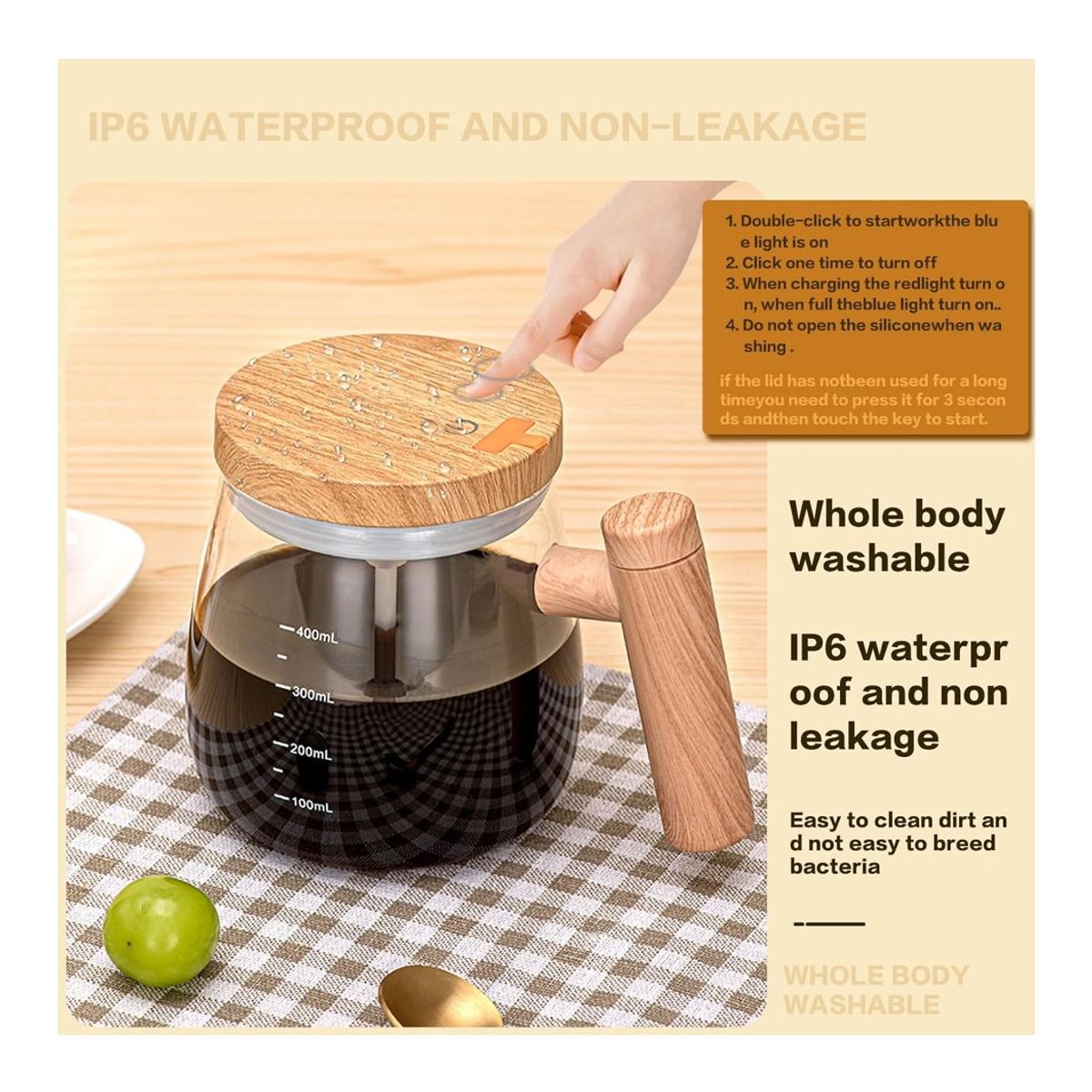 GENERICO - Taza Mug Eléctrica recargable Mezclador Batidor