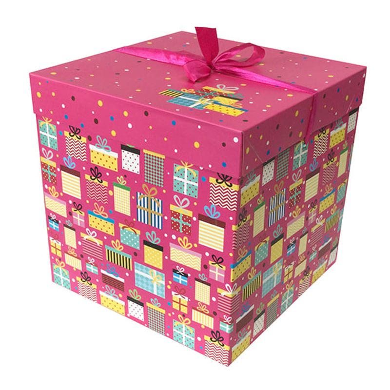 GENERICO - CAJA PLEGABLE REGALO FUCSIA INTERMEDIA 25X25 CM X12 UNI