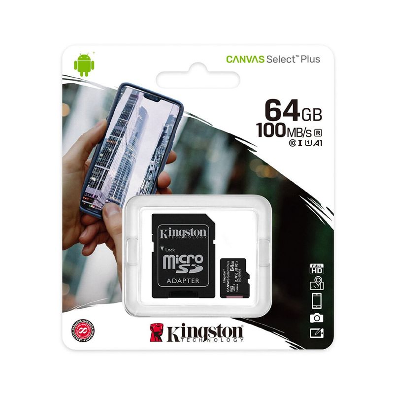 KINGSTON - Micro SD Kingston 64GB 100 Mb/s Canvas Select Plus