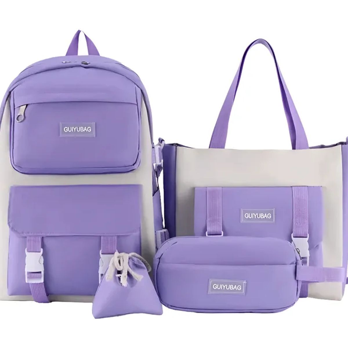 GENERICO - Mochila De Colegio Kawaii Harajuku - 5 Piezas - Morada