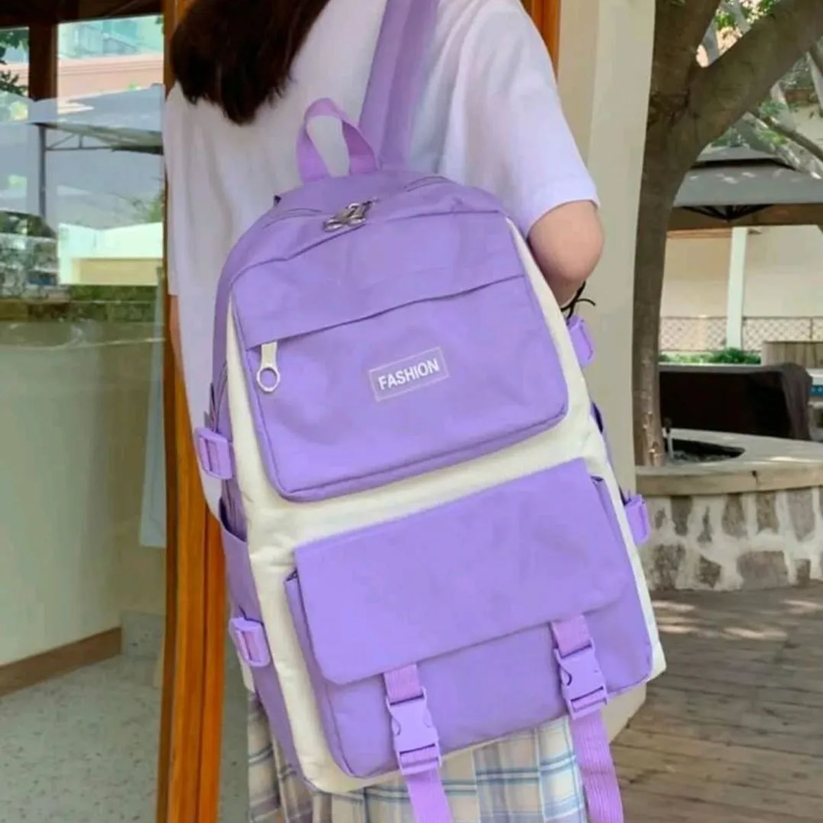 GENERICO - Mochila De Colegio Kawaii Harajuku - 5 Piezas - Morada