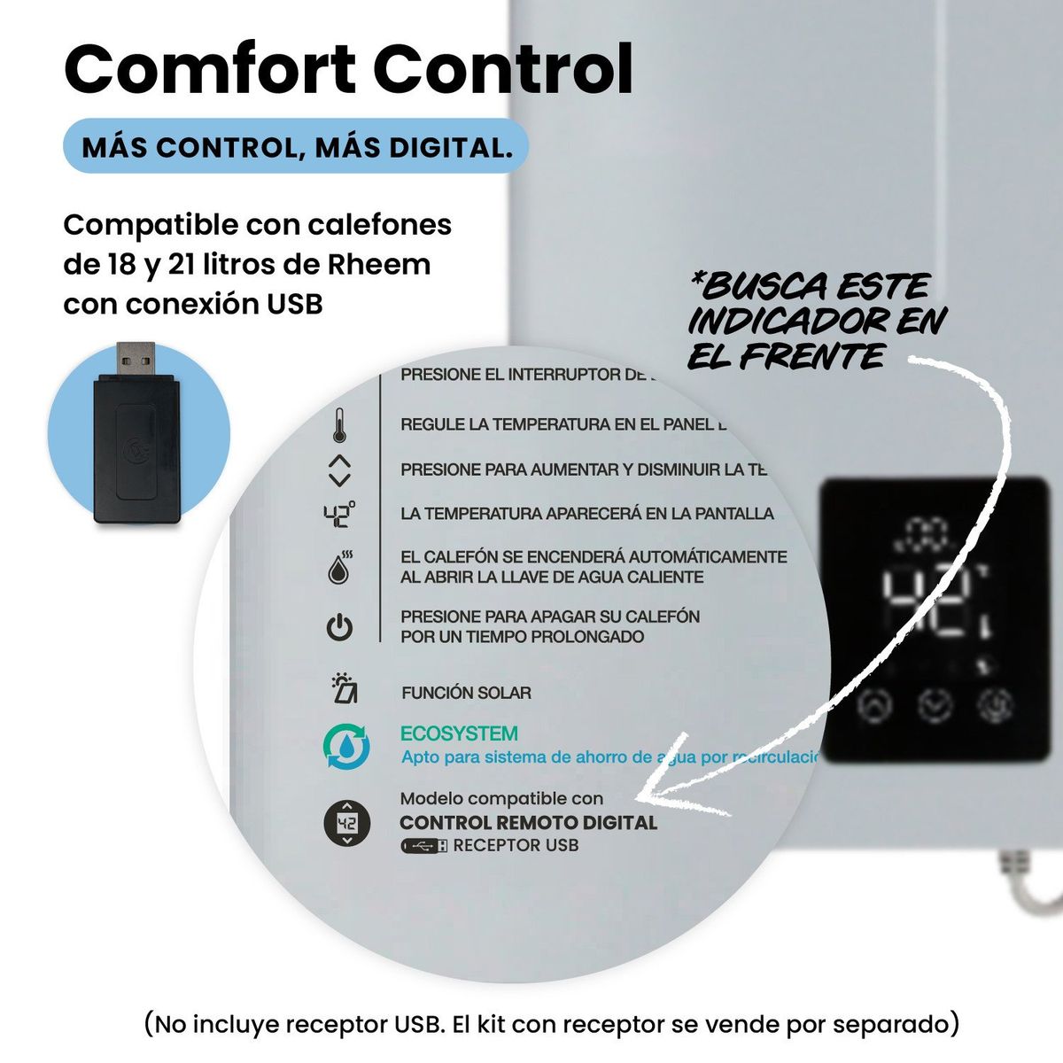 RHEEM - Control de Temperatura Digital Sin Receptor USB Rheem