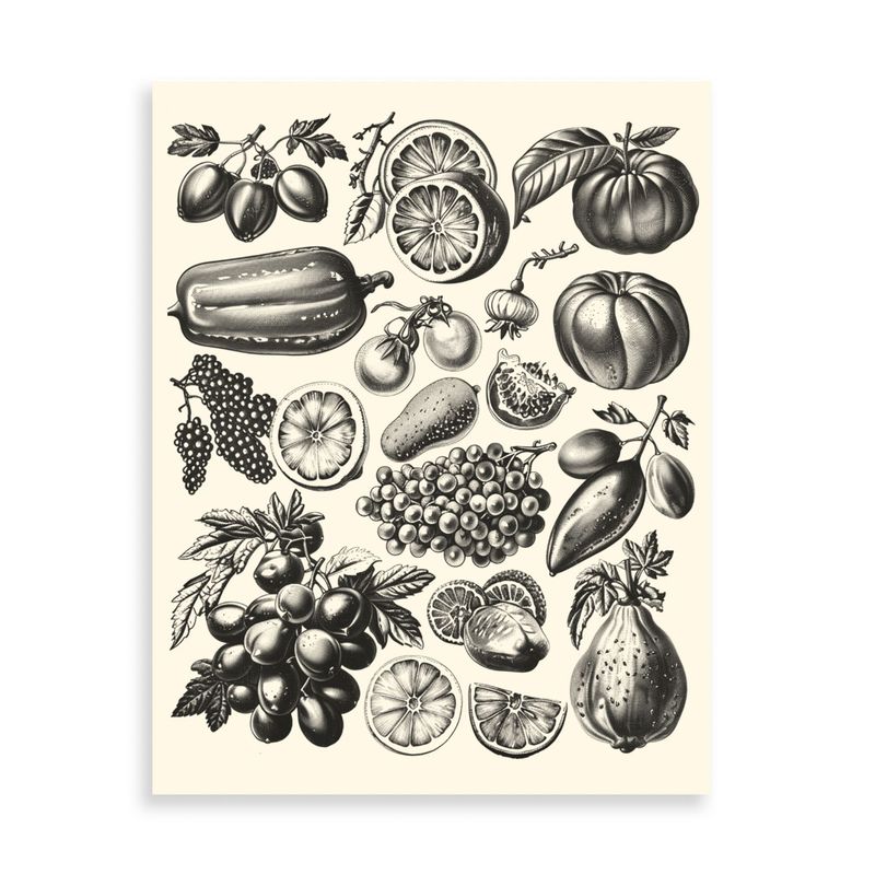 GENERICO - Cuadro decorativo Bodegón de Frutas y Verduras 50x40 cm