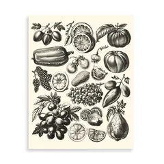 GENERICO - Cuadro decorativo Bodegón de Frutas y Verduras 50x40 cm