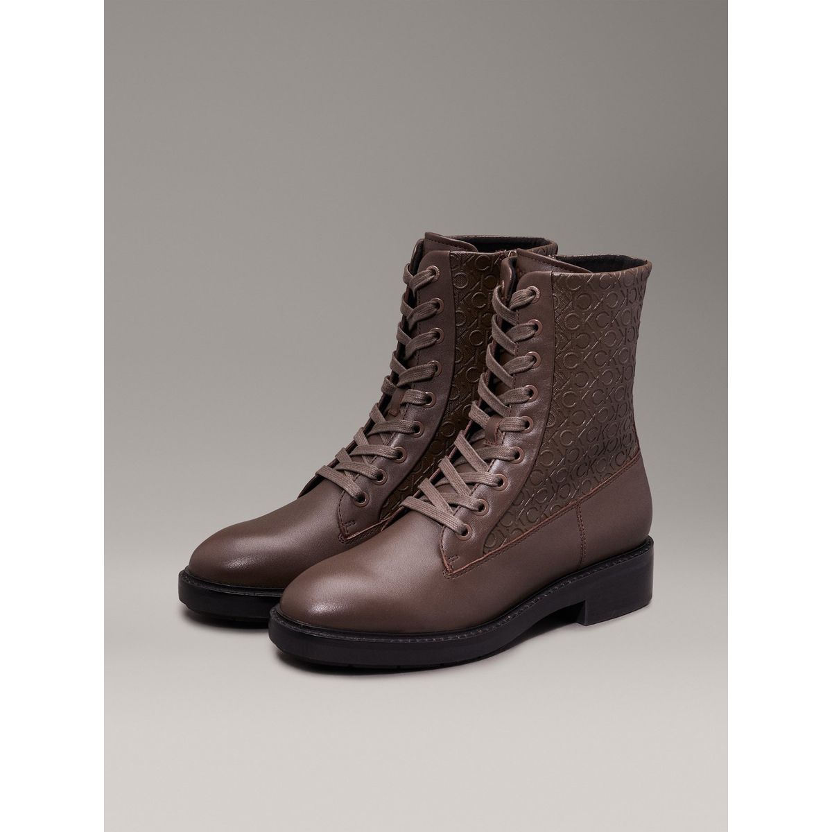 CALVIN KLEIN - Botas Flat Combat Café Calvin Klein