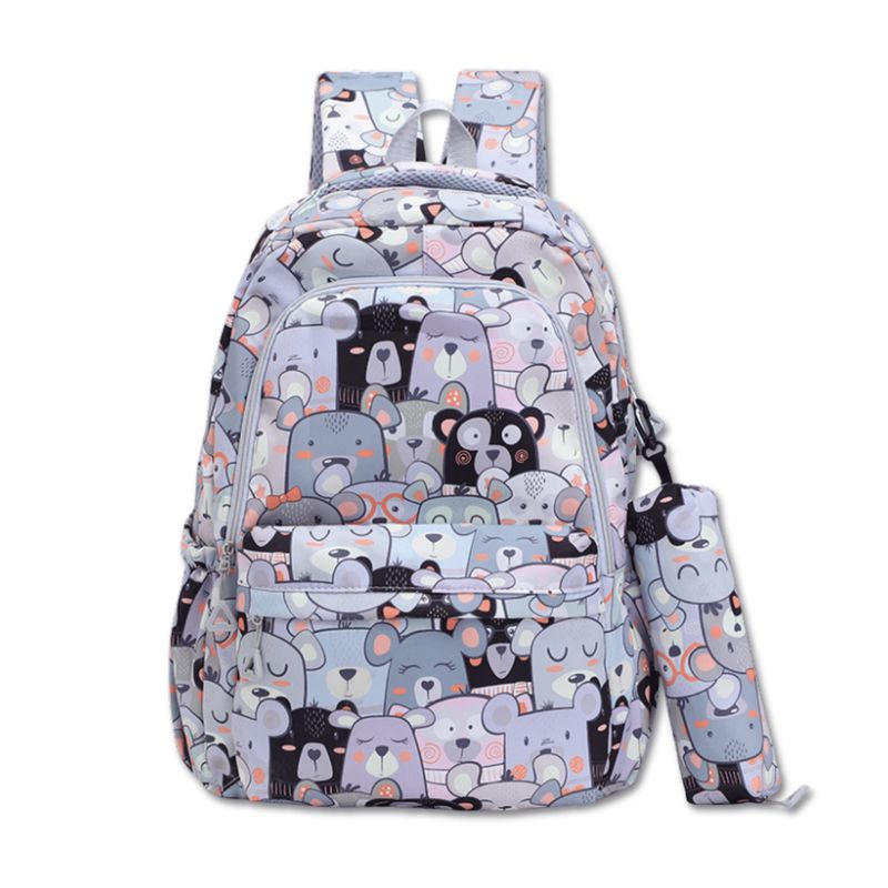 UTILISIMO - Mochila Escolar 44cm Diseño Estampado Cats and Bears Light Gray Bears