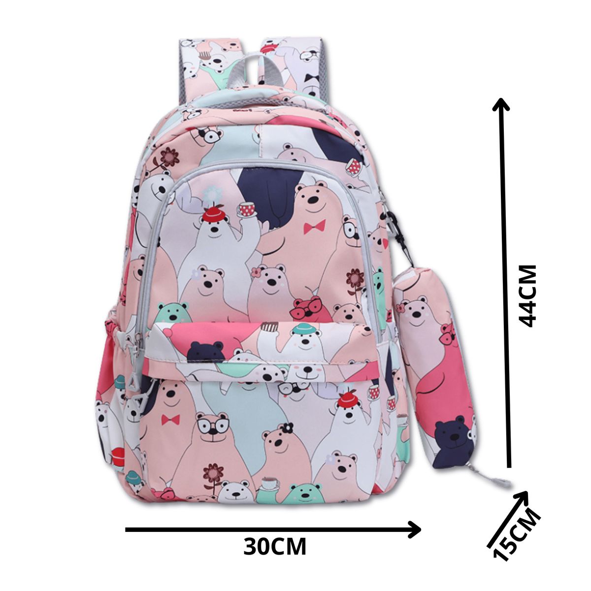 UTILISIMO - Mochila Escolar 44cm Diseño Estampado Cats and Bears Coral Pink Bears