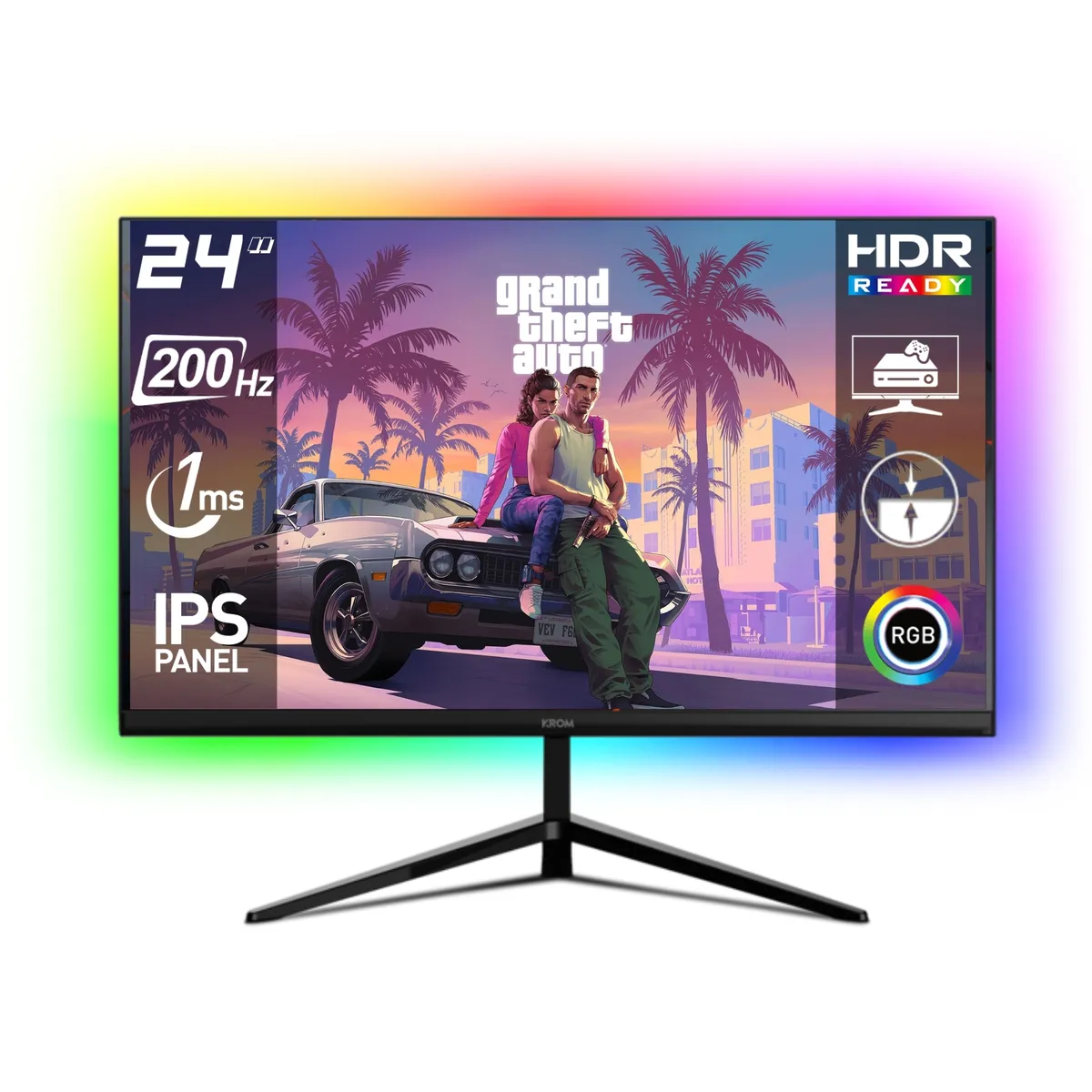 KROM - Monitor Gamer RGB 24” FULL HD 200HZ  Krom Kertz 1MS HDR