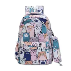 UTILISIMO - Mochila Escolar 44cm Diseño Estampado Cats and Bears Pink Blue Cats