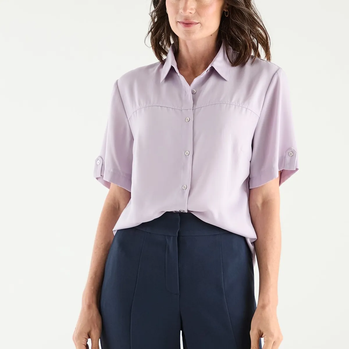 MA GRIFFE - Blusa Manga Corta Lila Medio Mujer Magriffe