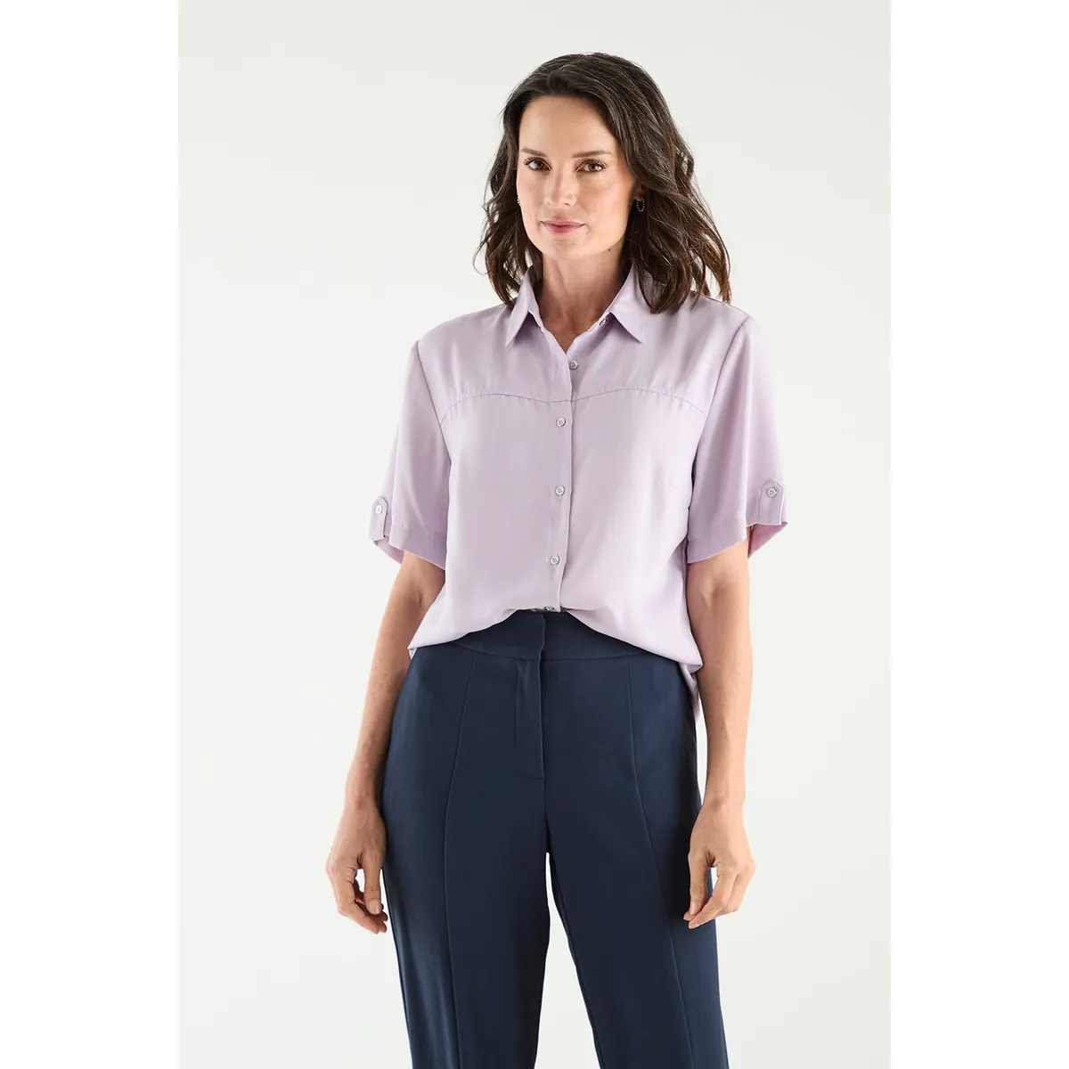 MA GRIFFE - Blusa Manga Corta Lila Medio Mujer Magriffe