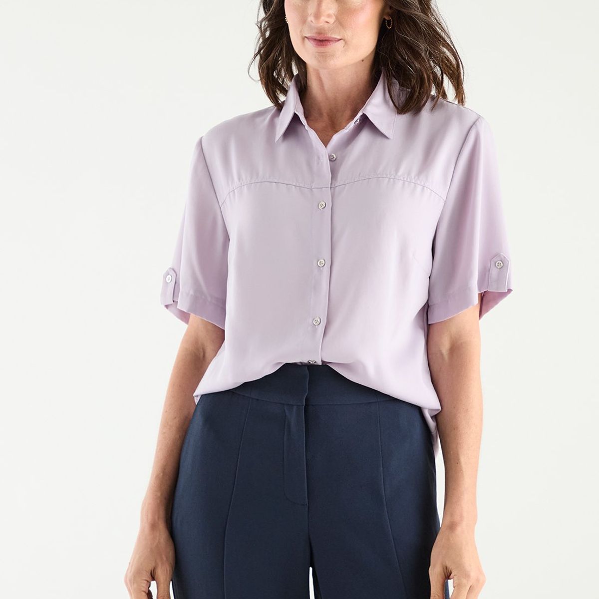 MA GRIFFE - Blusa Manga Corta Lila Medio Mujer Magriffe