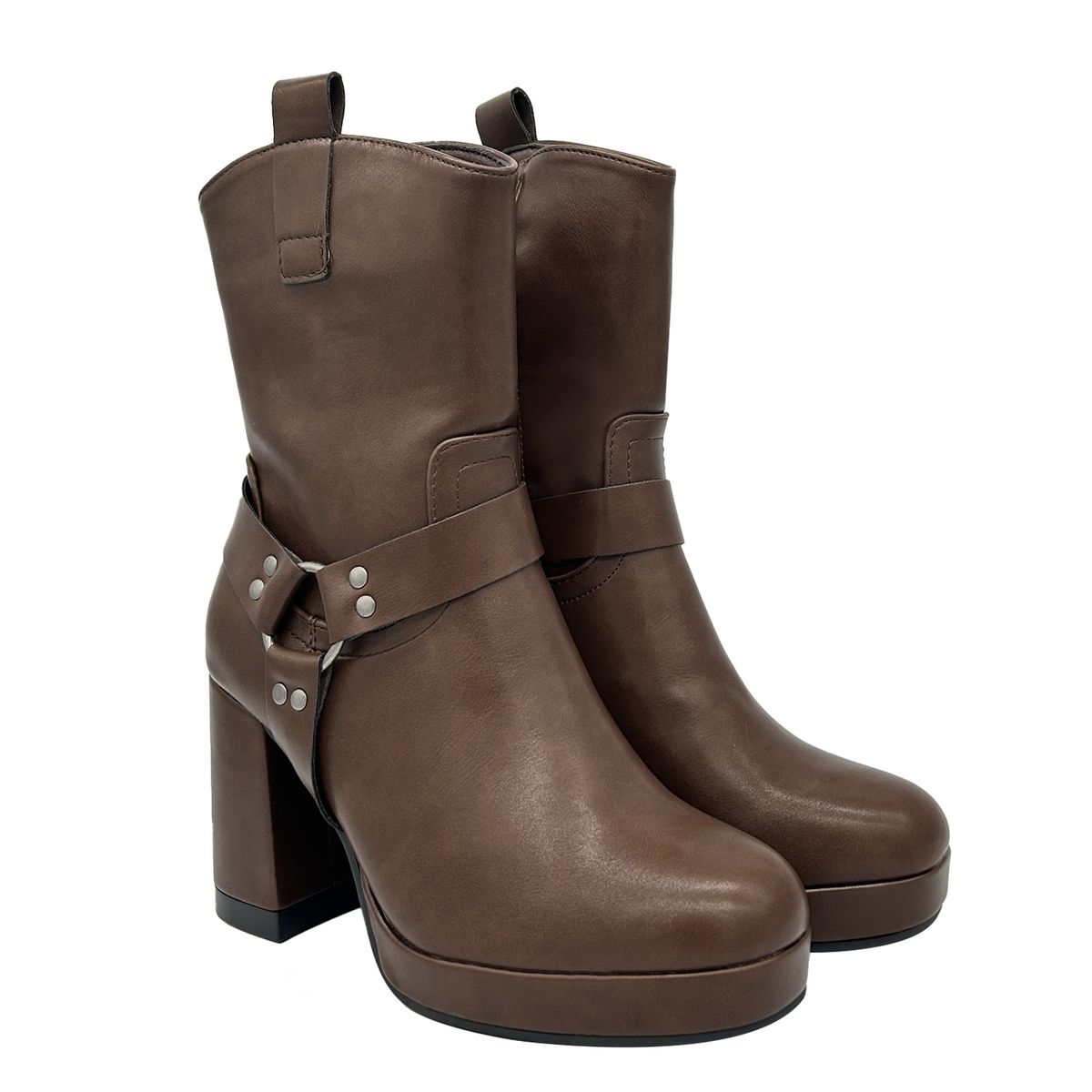 DINASTELLA - Bota para mujer color café con plataforma y detalles metálicos Danicolle