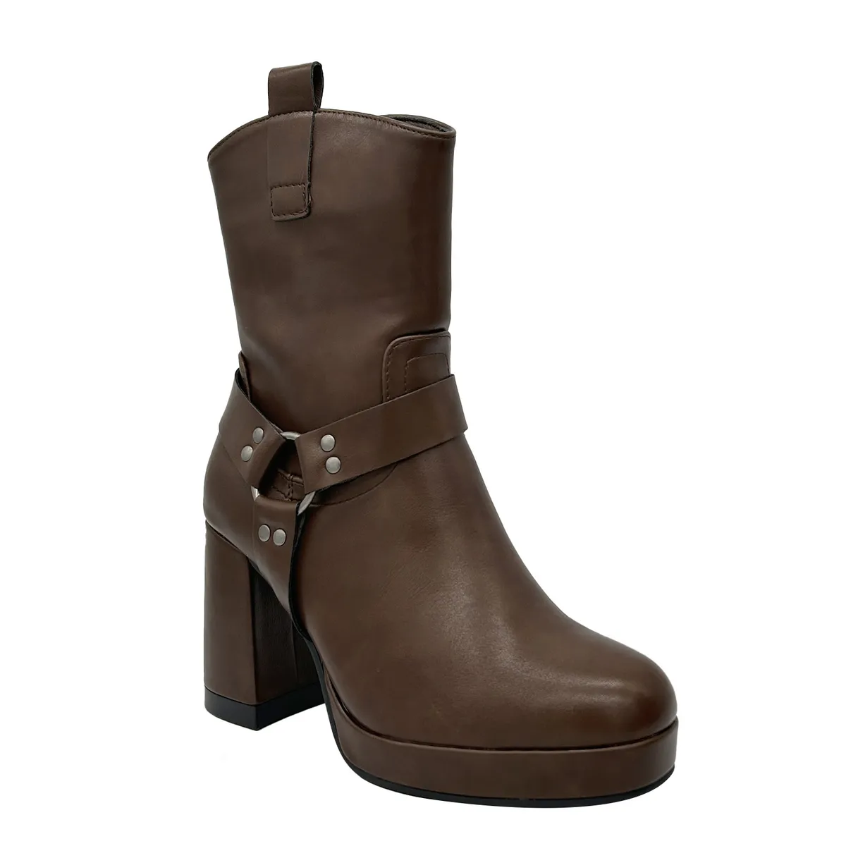 DINASTELLA - Bota para mujer color café con plataforma y detalles metálicos Danicolle