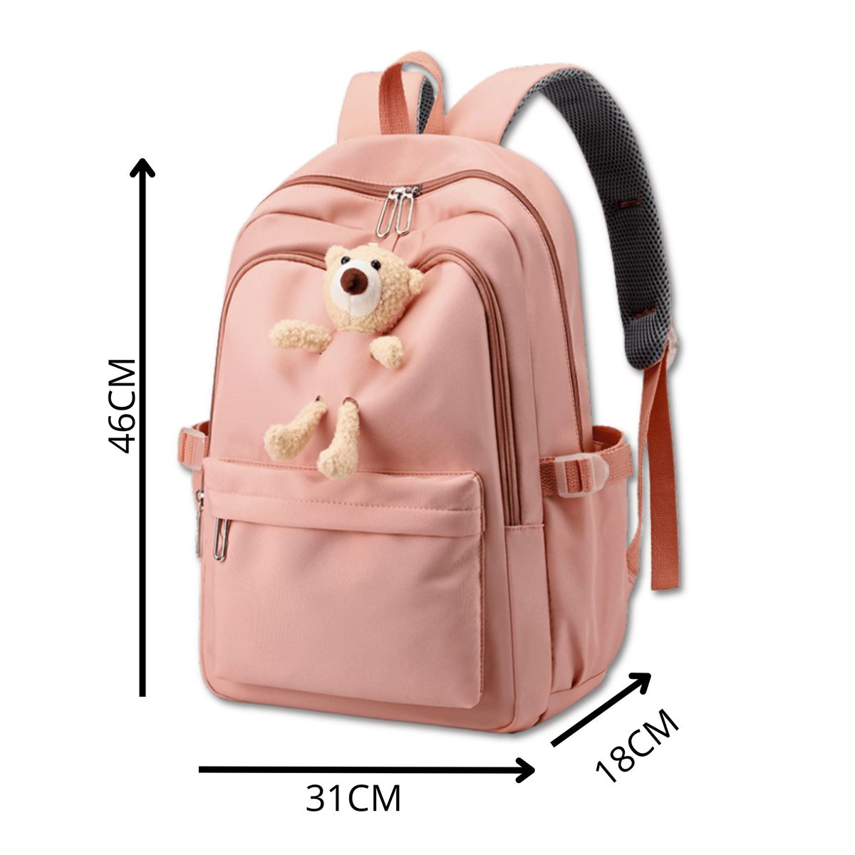 UTILISIMO - Mochila Escolar Juvenil 46cm Niñas Estilo Kawaii Cute Teddy Bear Pink