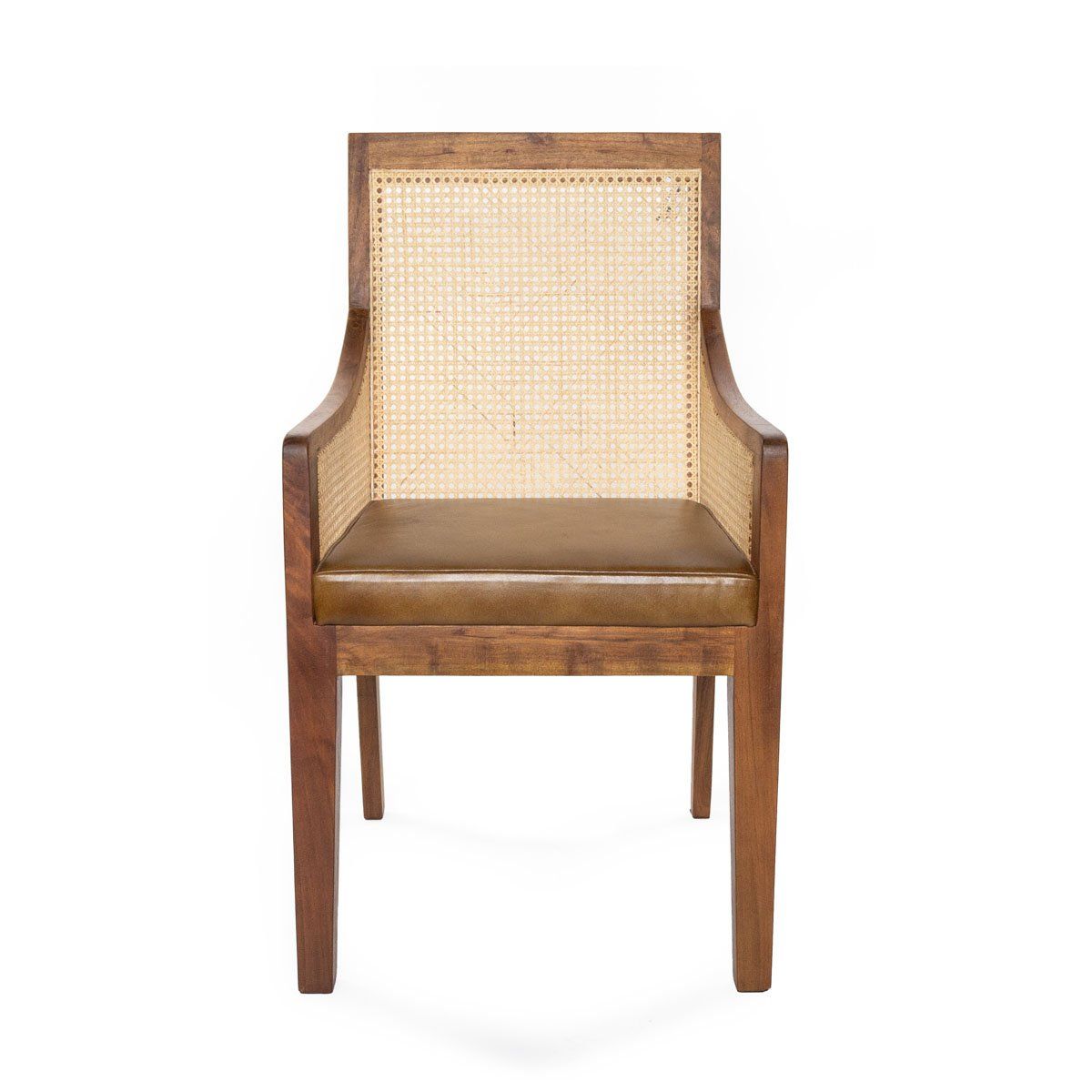 NECTAR - Silla Himalaya con brazo rattan asiento de cuero café 50 x 57 x  94 cm