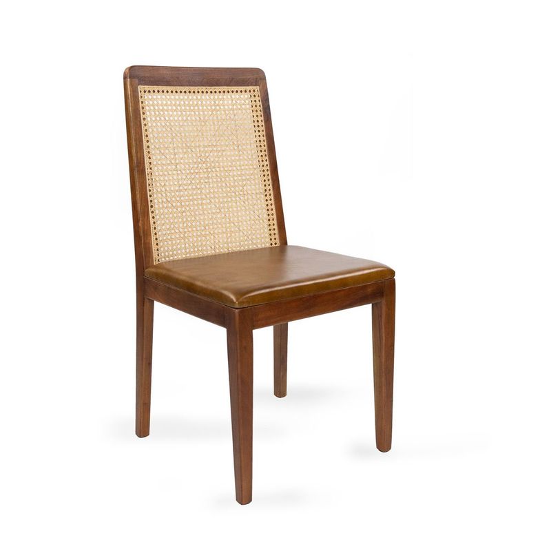 NECTAR - Silla Himalaya rattan y asiento de cuero café 45 x 51 x 91 cm
