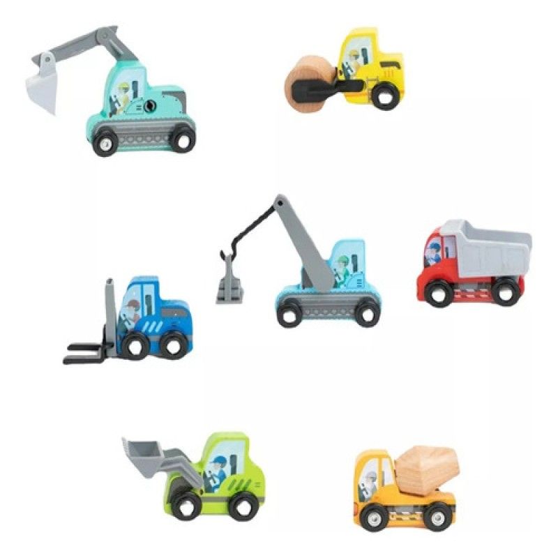 GENERICO - Set De 7 Camiones De Juguete De Construccion En Madera