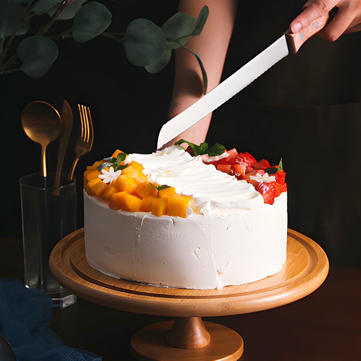 GENERICO - Exhibidor Torta Vidrio Base Pasteles Bambú Soporte con tapa