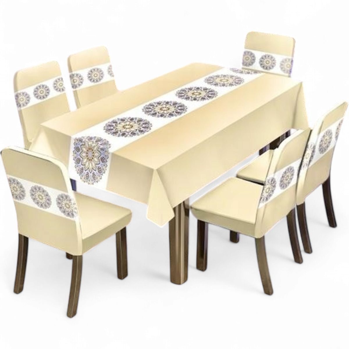 GENERICO - Pack De 6 Fundas De Sillas Elasticadas + Mantel Estampados