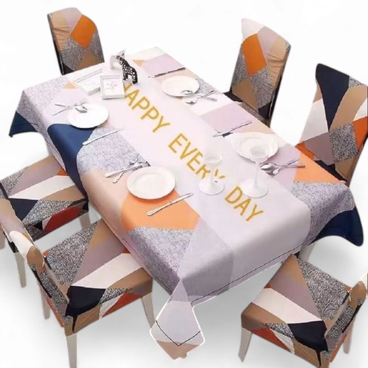 GENERICO - Pack De 6 Fundas De Sillas Elasticadas + Mantel Estampados