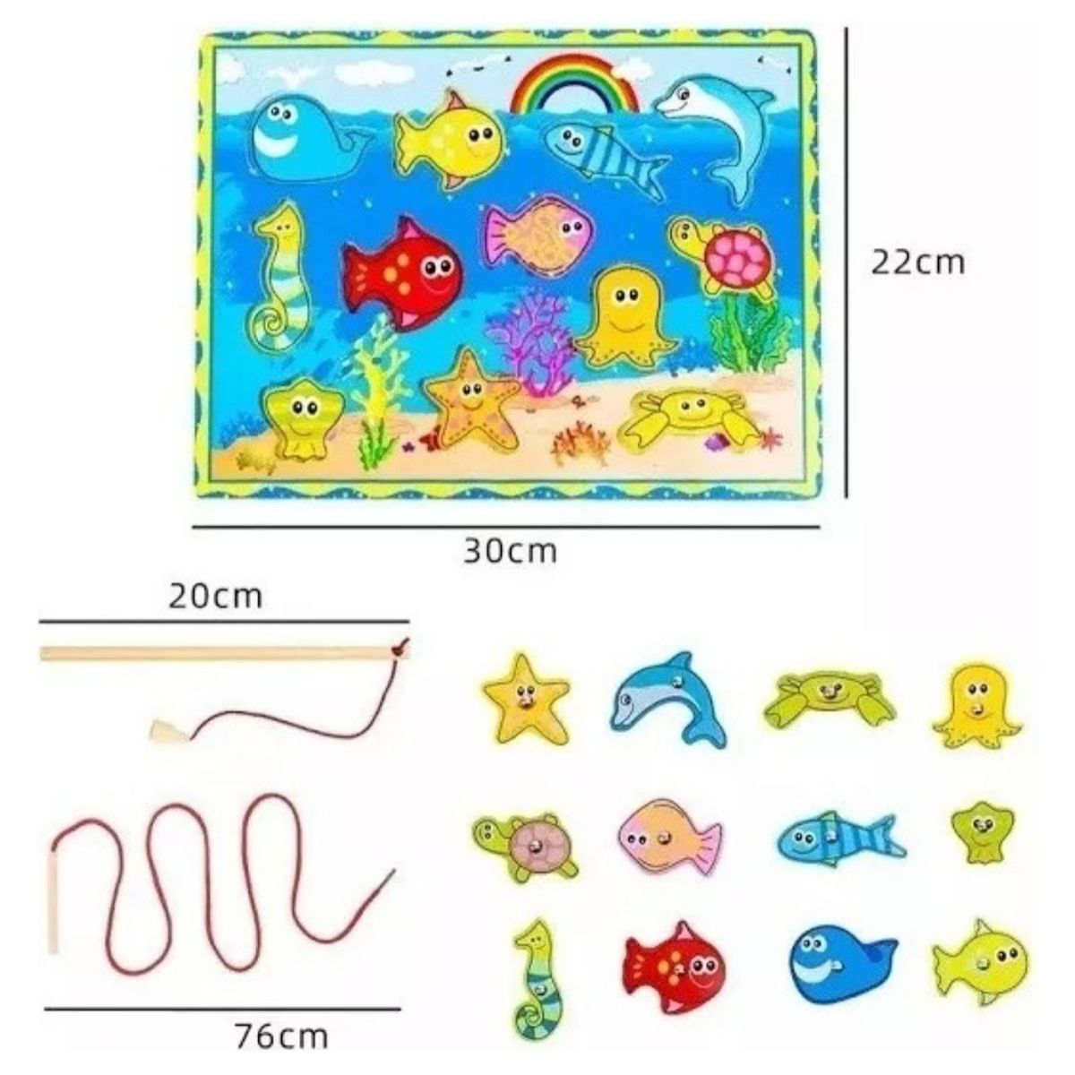 GENERICO - Juego Pesca Y Encaje Magnético Madera Puzzle Iman Didáctico
