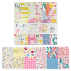 GENERICO - Block Paper Pad Scrapbooking 24 Hojas 12 Diseños 25.5x25.5cm