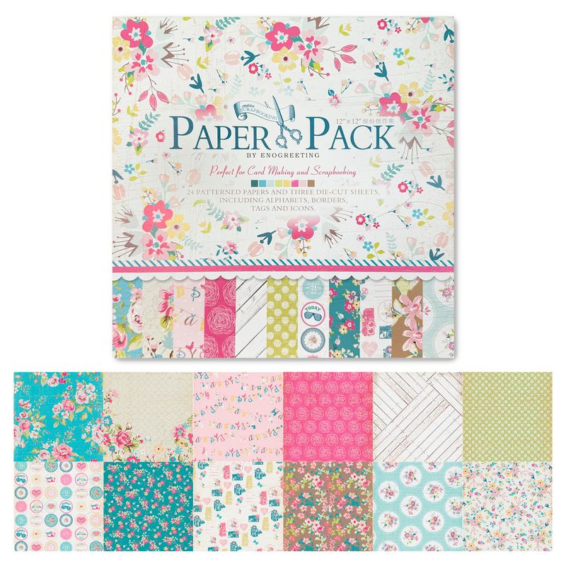 GENERICO - Block Paper Pad Scrapbooking 24 Hojas 12 Diseños 30.5x30.5cm
