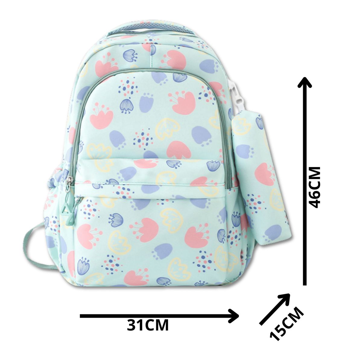 UTILISIMO - Mochila Escolar 46cm Diseño Floral Print Pink Green