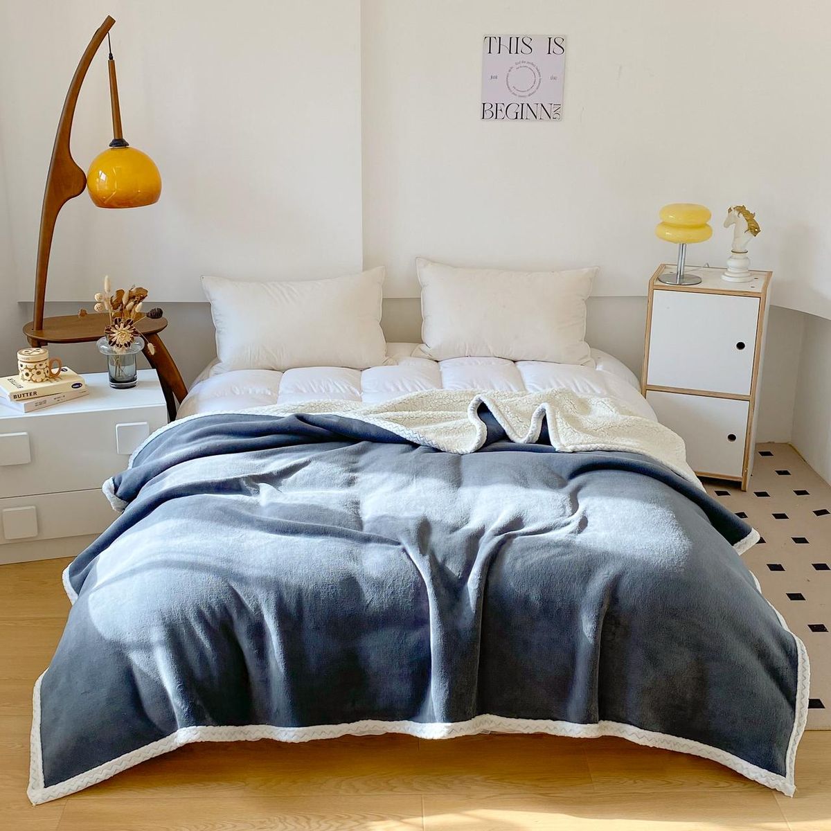 GENERICO - FRAZADA O MANTA PLUSH CON CHIPORRO COLOR AZUL PETROLEO 2 PLAZAS MP