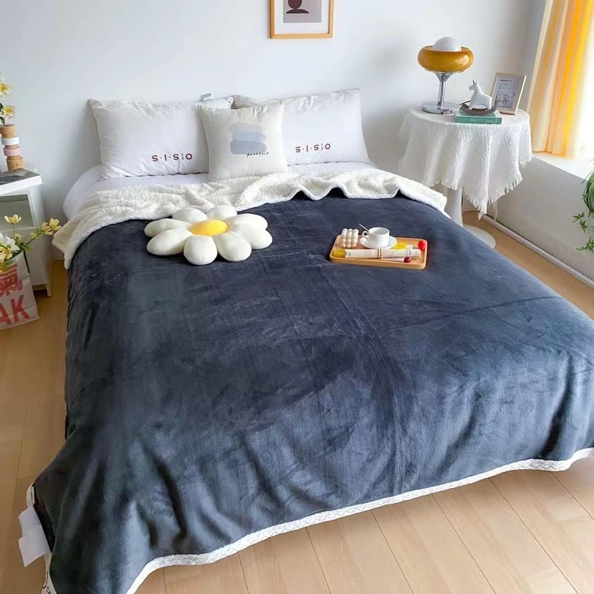 GENERICO - FRAZADA O MANTA PLUSH CON CHIPORRO COLOR AZUL PETROLEO 2 PLAZAS MP