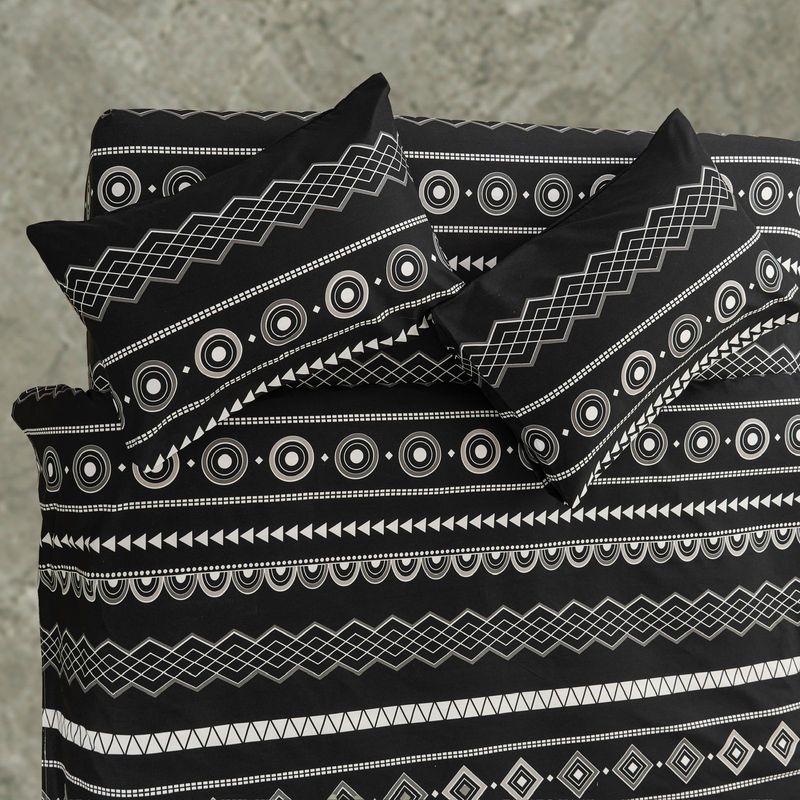 GENERICO - Juego de Sabanas con Fundas para almohada - Tamaño KING Negro Blanco