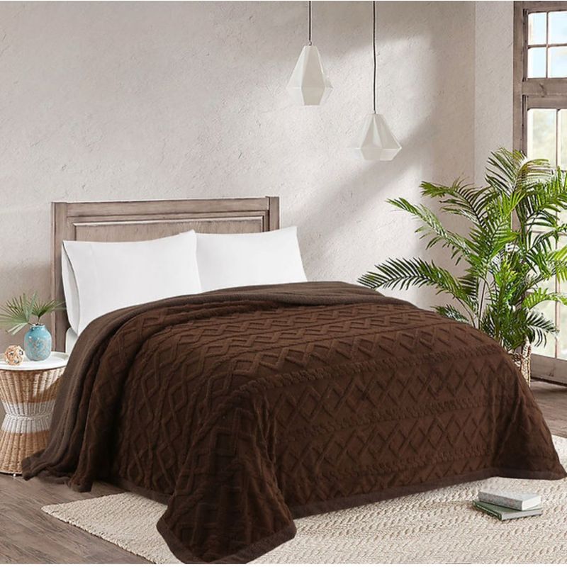 GENERICO - Frazada con Sherpa King Medida 230x250 cm Cafe Sin Fundas