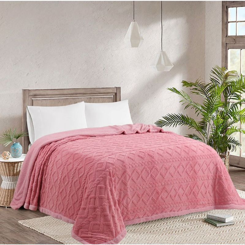 GENERICO - Frazada con Sherpa King Medida 230x250 cm Palo Rosa Sin Fundas