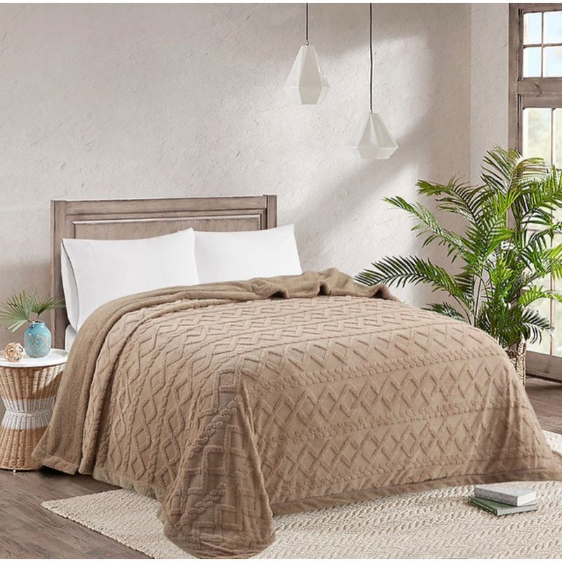 GENERICO - Frazada con Sherpa King Medida 230x250 cm Cafe Claro Sin Fundas