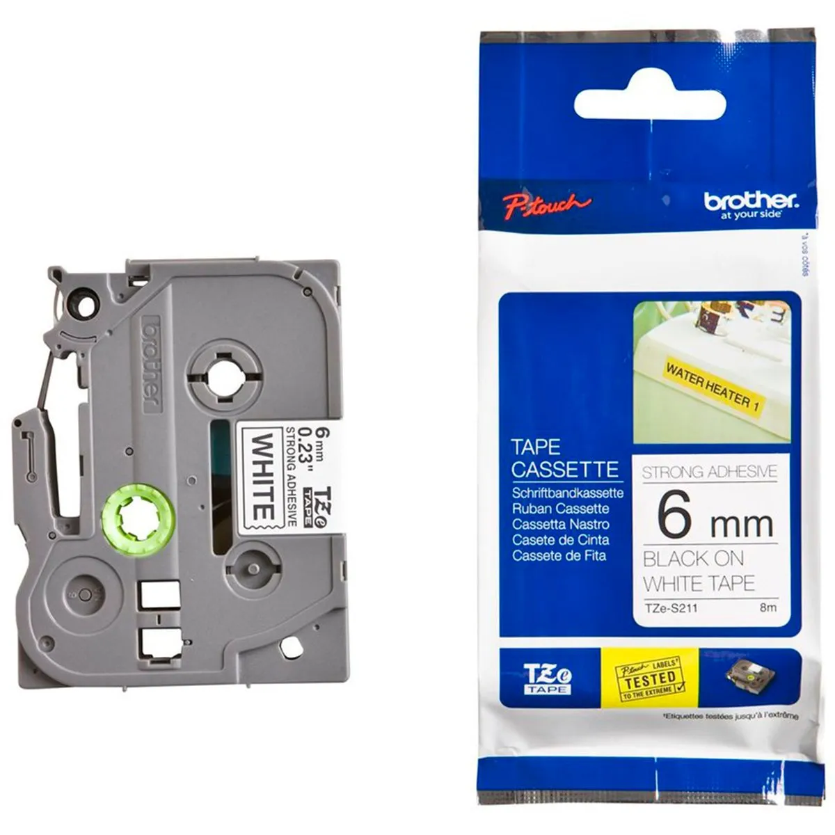 BROTHER - Cinta Brother TZe-S211 adhesiva 6mm x 8m negro sobre blanco