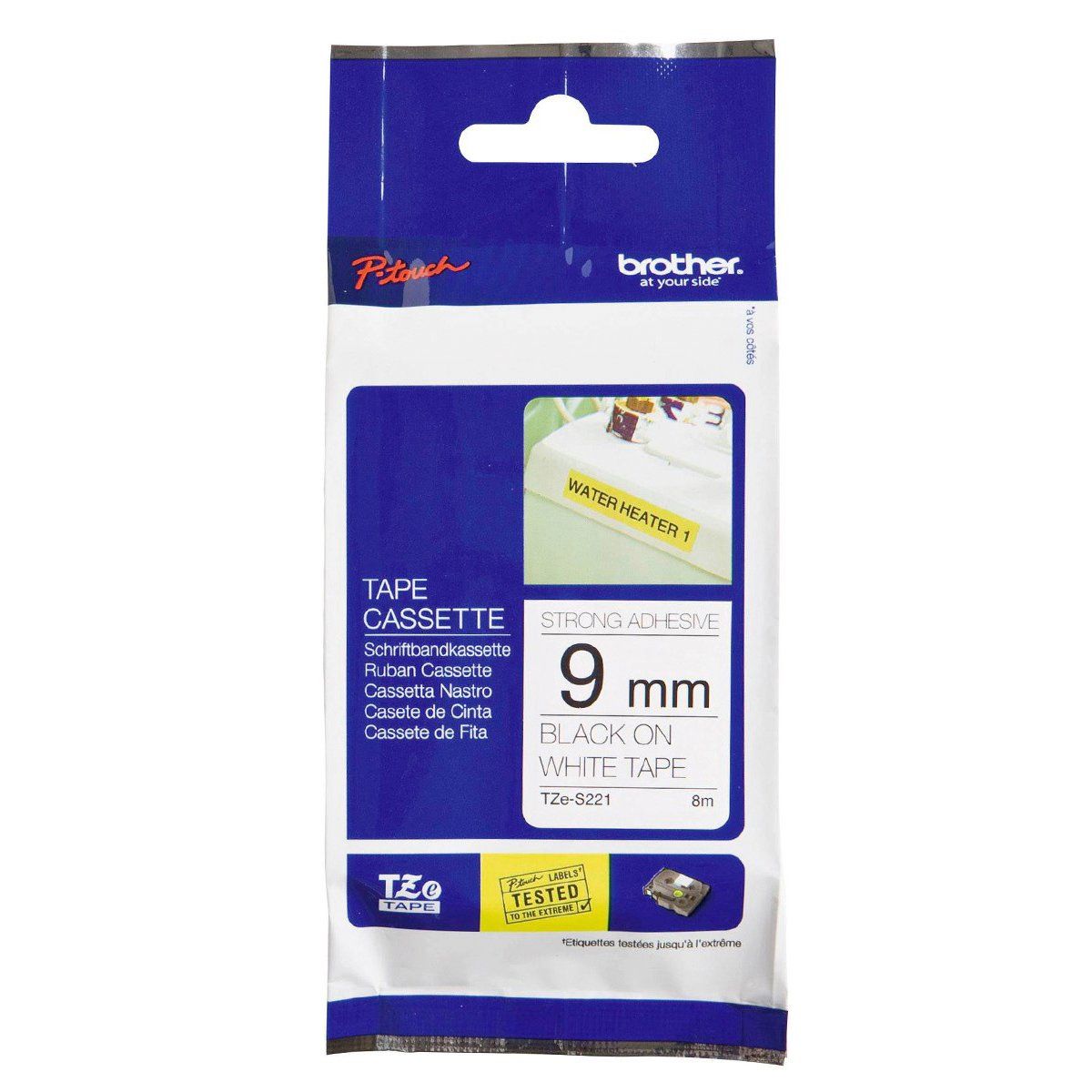 BROTHER - Cinta Brother TZe-S221 adhesiva 9mm x 8m negro sobre blanco