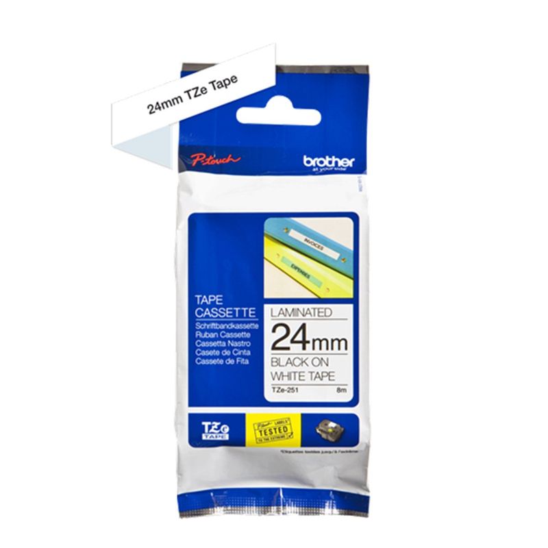 BROTHER - Cinta Brother TZe-251 24mm x 8m negro sobre blanco