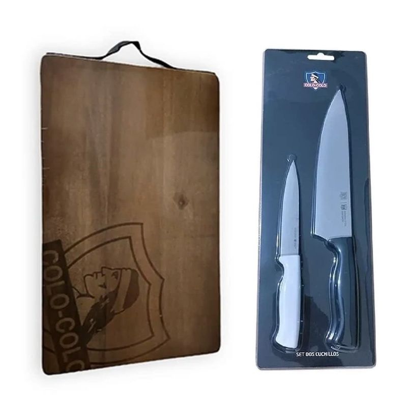 TITANIO - Pack Set Parrillero 2 Piezas Cuchillos Tabla Colo Colo