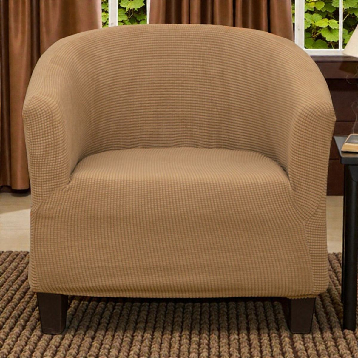 GENERICO - Funda De Poltrona Elasticada Cuadrille Texturizada Color Cafe Claro